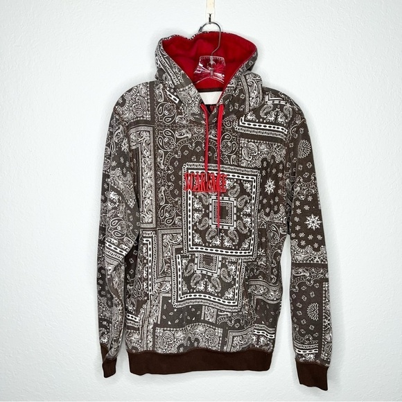 Scarface Hoodie Sweater Men Small Brown Red Paisley Pullover Bandana C3 - Picture 1 of 9